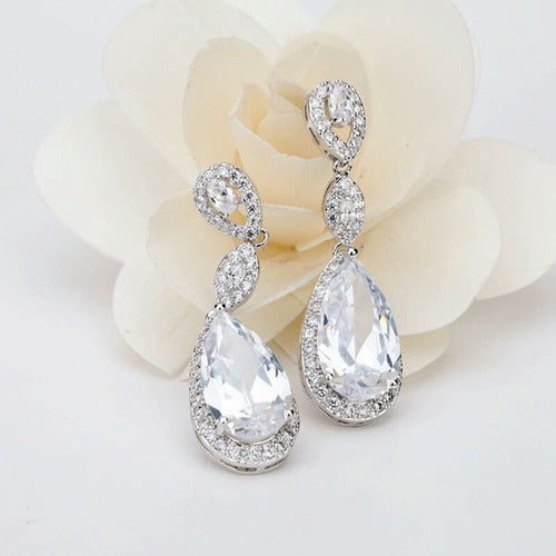 Brinco Noiva Pedra Zirconia Prata Festa Gota Luxo Debutante