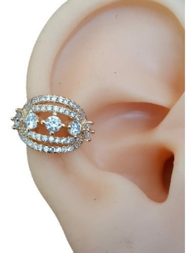 Piercing De Argola Falso Fake Dourado Pedra Zirconia Folhead