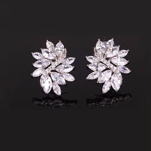 Brinco De Pressão Com Zirconia Noiva Casamento Prata Fixo