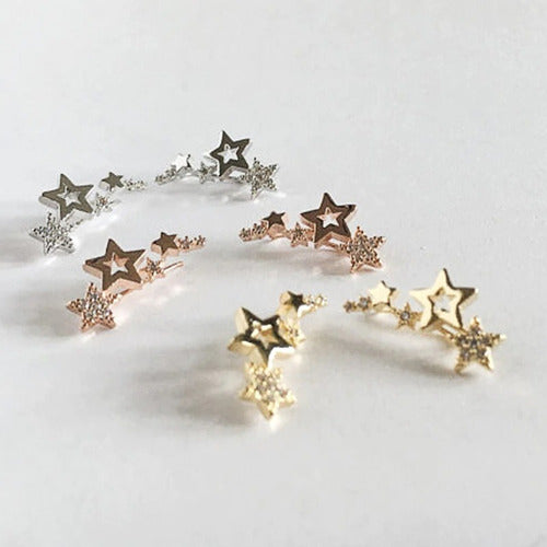 Brinco Ear Cuff  Pedra Zirconia Prata Dourado Estrela Pequen
