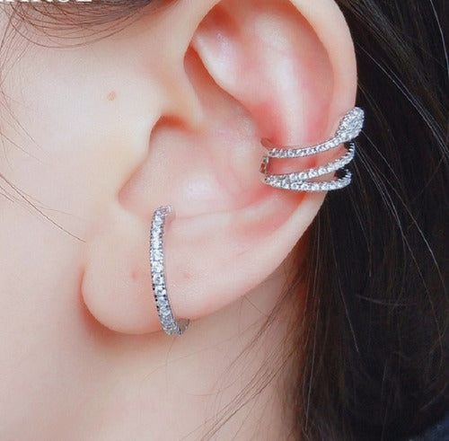 Piercing Argola Falso Fake Pressão Pedra Zircônia Orelha