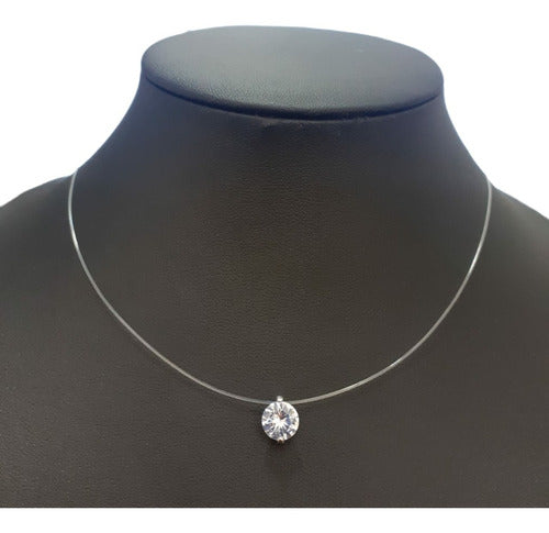 Colar Gargantilha Pedra Zirconia Prata Ponto De Luz Nylon