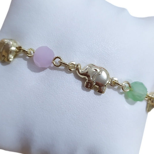 Pulseira Infantil Com Elefantes Folheada Ouro 18k Semi Joia