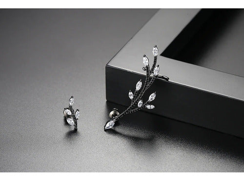 Brinco Ear Cuff Pedra Zirconia Rodio Negro Festa Debutante
