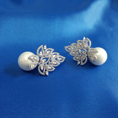 Brinco Noiva Zirconia E Pérola Prata Delicado Luxo