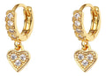 Brinco Argola Com Pedra De Zircônia Coração Pendurada F Ouro