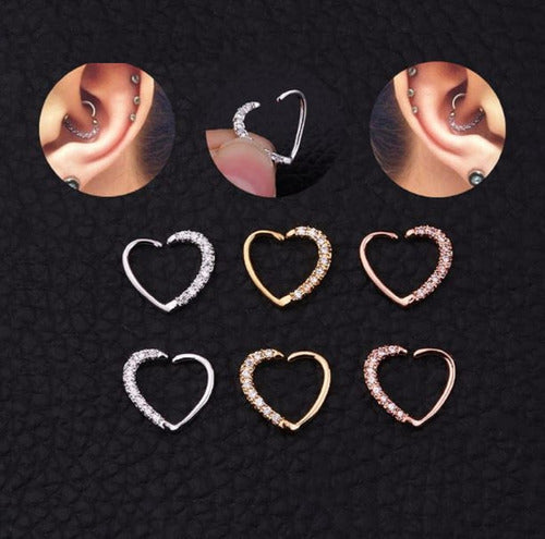 Piercing Daith Coração Prata Love Pedra Zirconia 10 Mm