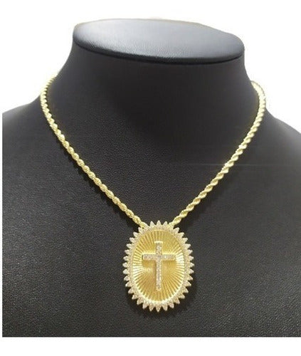 Colar Mandala Cruz Cravejado De Zirconia Dourado F. Ouro 18k
