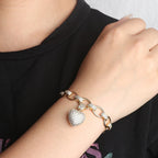 Pulseira Bracelete F. Ouro 18k Com Zircônia Pingente Coração