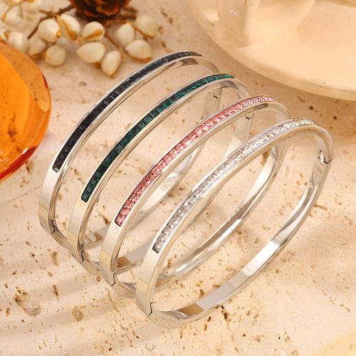 Pulseira Bracelete Prata Dourada Aço Inoxidável Zirconia