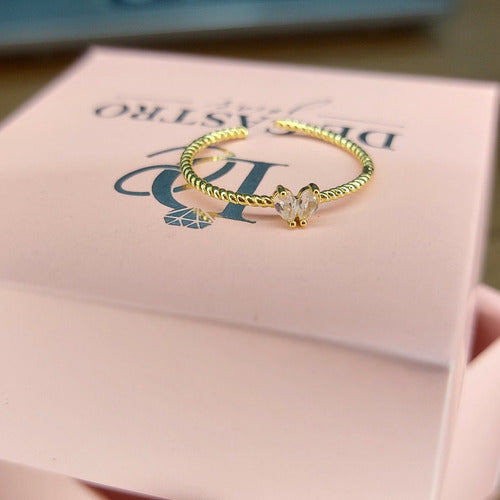 Anel Falange Pedra Zirconia Festa Dourado Coração Delicado