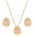 Conjunto Colar E Brinco Gota Pedra Rosê Zirconia F Ouro 18k