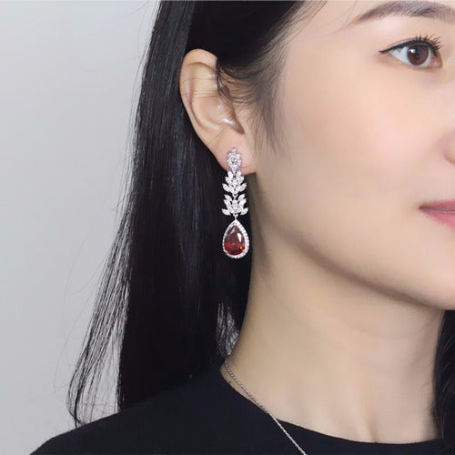 Brinco Zirconia Prata Azul Gota Pendurado Festa Debutante