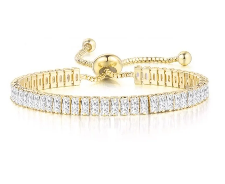 Pulseira Bracelete Pedra Zircônia Retangular Noiva Debutante