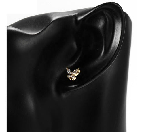 Brinco Infantil Borboleta Pedra Zirconia Dourado Prata 2 Fur