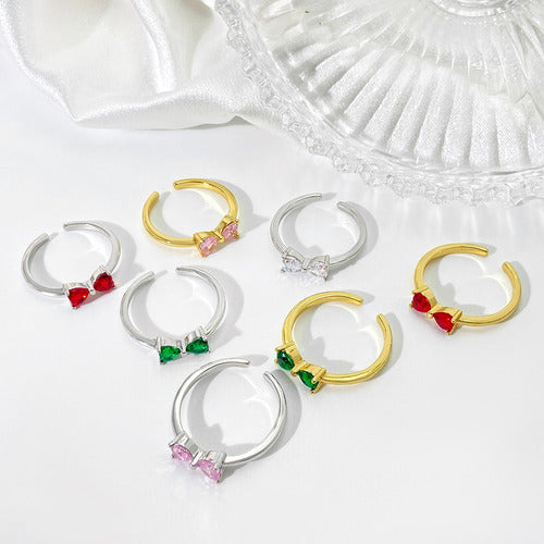 Anel Falange Pedra Zirconia Festa Dourado Coração Delicado