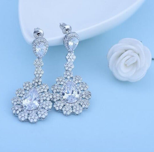 Brinco Noiva Pedra Zirconia Prata Festa Debutante Luxo