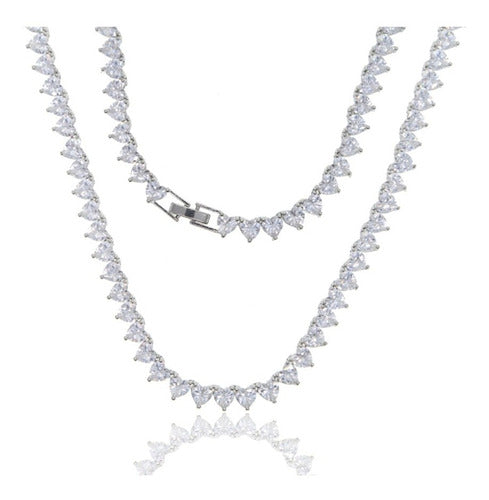 Colar Chocker Pedra Zirconia Coração Riviera Dourado Prata