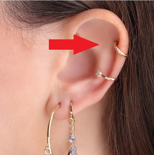 Piercing Argola Falso Fake Pedra Zirconia Folheado 8 Mm - Dourado