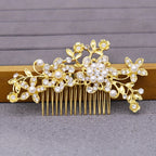 Arranjo Enfeite Aplique Cabelo Noiva Dourado Strass Perola