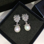 Brinco Pérola E Zirconia Noiva Pequeno Delicado Prata Gota