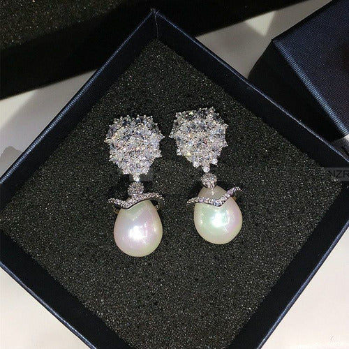 Brinco Pérola E Zirconia Noiva Pequeno Delicado Prata Gota