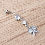 Piercing De Umbigo Pendurado Prata Borboleta Zirconia Aço