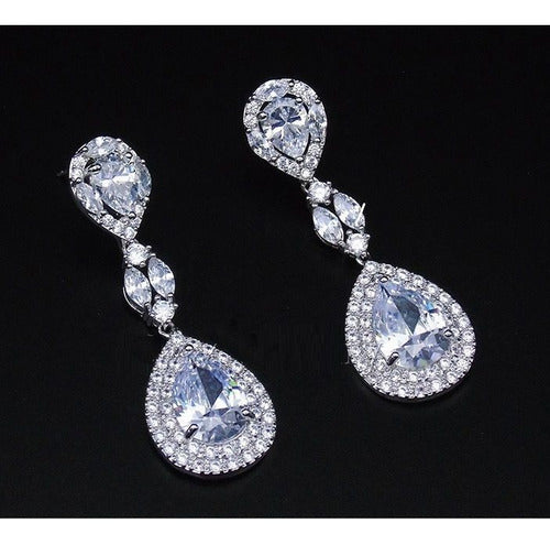 Brinco Noiva Zirconia Prata Formatura Debutante Gota Grande