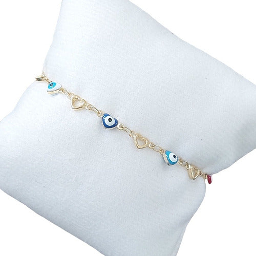 Pulseira Pingente Olho Grego Coração Folheado Ouro 18k