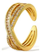 Anel Pedra Zirconia Festa Dourado Ajustável Folheado Luxo