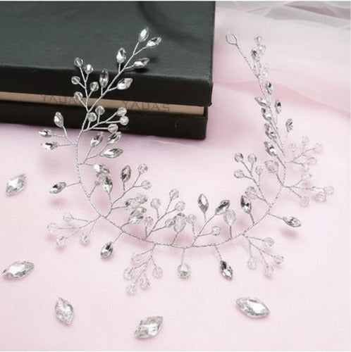 Tiara Arranjo Enfeite Cabelo Noiva Fio Cristal Strass Prata