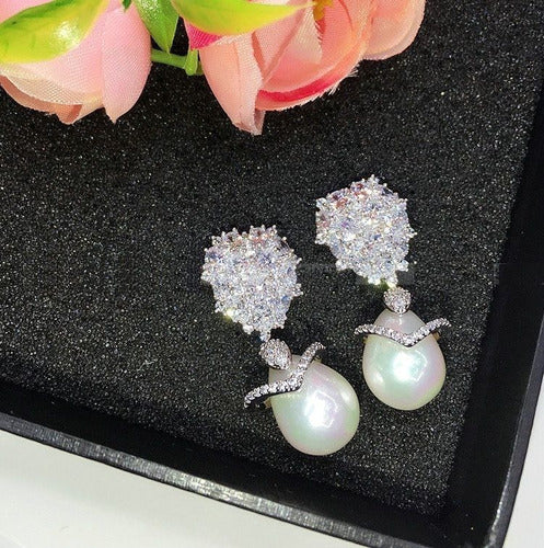 Brinco Pérola E Zirconia Noiva Pequeno Delicado Prata Gota