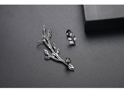 Brinco Ear Cuff Pedra Zirconia Rodio Negro Festa Debutante