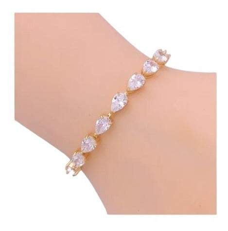 Pulseira Bracelete Dourada Com Zircônia Noiva Debutante Gota