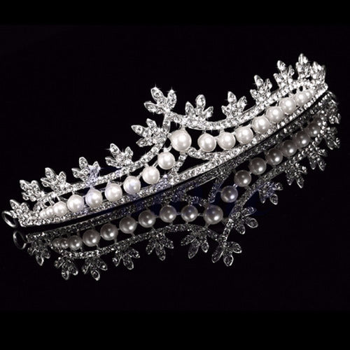 Coroa Tiara Arranjo Cabelo Noiva Strass Pérola Strass Luxo
