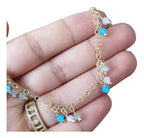 Colar Chocker Pedra Colorido Folheado A Ouro 18k Semi Joia