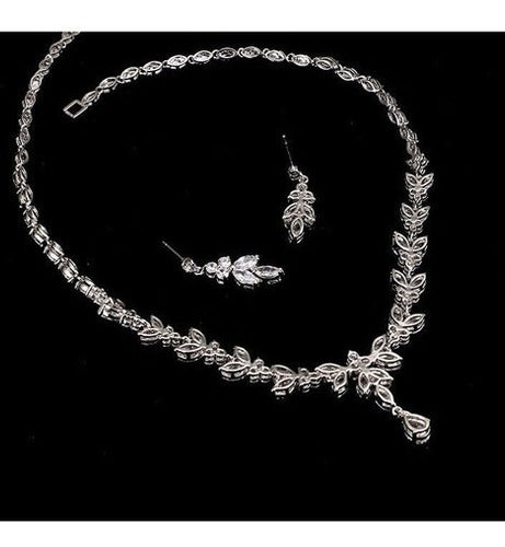 Colar E Brinco Noiva Zircônia Prata Festa Debutante Luxo