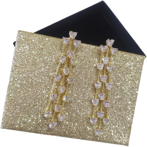Brinco Noiva Dourado Zirconia Pendurado Debutante Festa Luxo