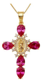 Colar Cruz Crucifixo Zirconia Vermelho Verde Azul F Ouro 18k