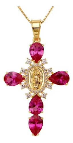 Colar Cruz Crucifixo Zirconia Vermelho Verde Azul F Ouro 18k