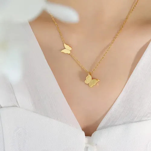 Conjunto Colar Brinco Anel Bracelete Borboleta Dourado Aço Dourado