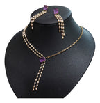 Conjunto Colar E Brinco Zircônia Pérola Rosa Lilás Festa