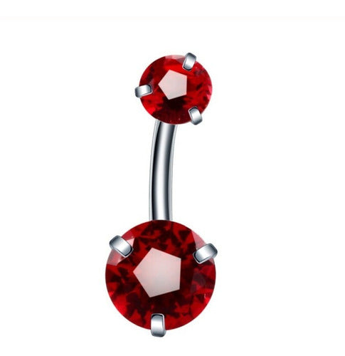 Piercing De Umbigo Prata 2 Pedras Aço Cirúrgico Zircônia