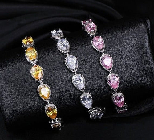 Pulseira Bracelete Prata Com Zircônia Noiva Debutante Gota