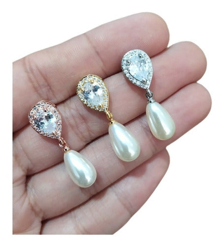 Brinco Noiva Zirconia E Pérola Dourado Delicado Luxo Barato