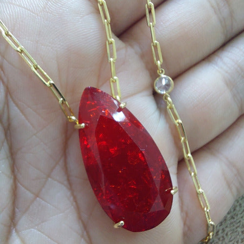Colar Tiffan Zirconia Craquelada Vermelho Gota Semijoia