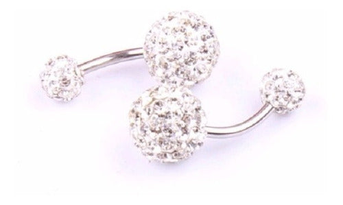 Piercing De Umbigo Prata Strass Branco Duplo Aço Barato