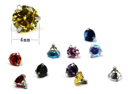 Piercing Microdermal Topo Zirconia Pedra 4mm Aço Colorido
