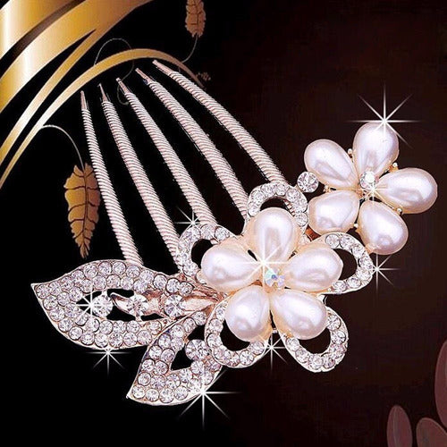 Arranjo Enfeite Cabelo Noiva Dama Dourado Strass Perola Ouro