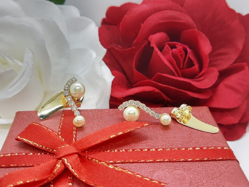 Brinco Ear Cuff Noiva Pedra Zirconia E Perola Dourado Festa